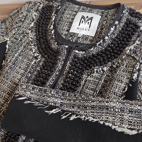 Milly Black and White Punk Distressed Tweed Blazer Jacket - Picture 14 of 15